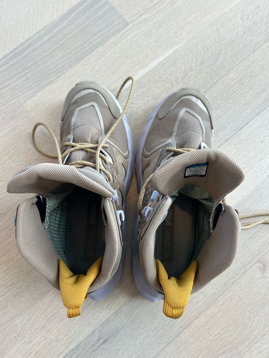 Hoka Anacapa Gore-Tex Brown and White Trail Mid-Top Sneakers with Yellow Accents - Picture 5 of 6